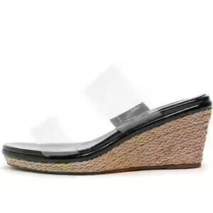 Schutz 'Arien' Women's 6.5B Black Jute Wedge Heel Clear Double Strap Sandal